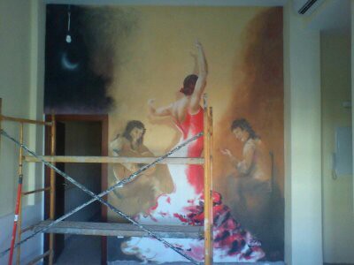Planteamiento de un mural en el salón de una vivienda sevillana